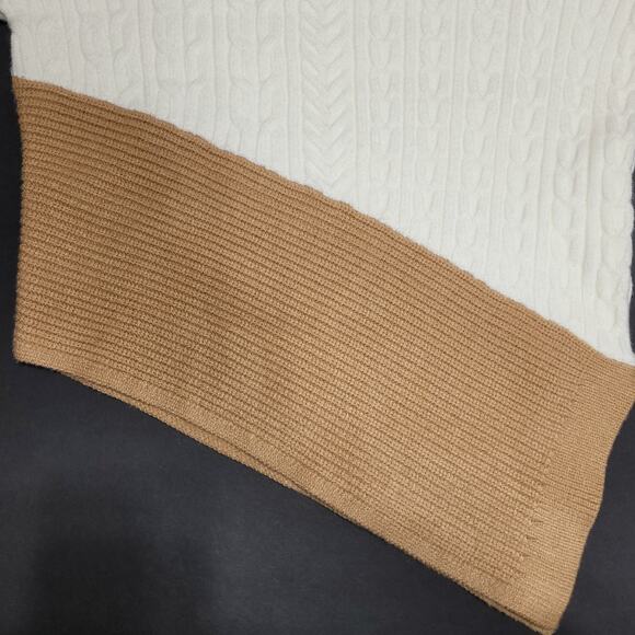 NWT Express Color Block Chunky Cable Knit Sweater XS Asymmetrical Hem Cream Tan - Picture 6 of 12
